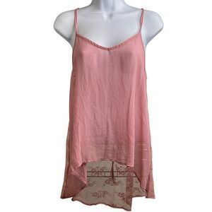 MISOPE Women's Pink Sheer Lace Slip Dress Sz L Asymmetric Hem Coquette Flirty